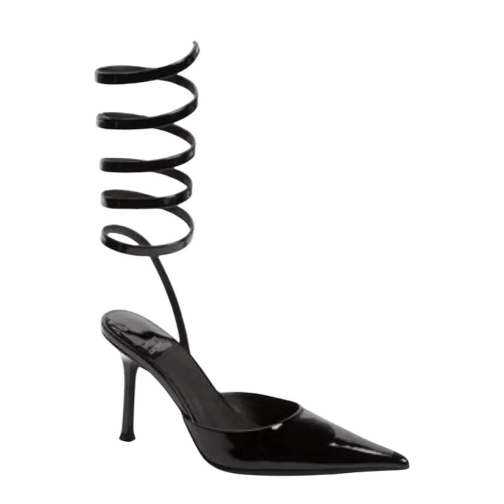 Jeffery Campbell APHRODITE pointy toe black leather spiral heels Sz 6.5
